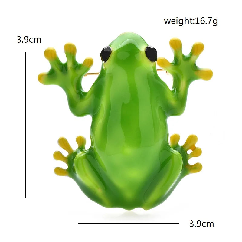 Bright Green Enamel Frog Brooch — dimensions