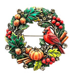 Cardinal and Harvest Wreath Brooch original white background variant photo