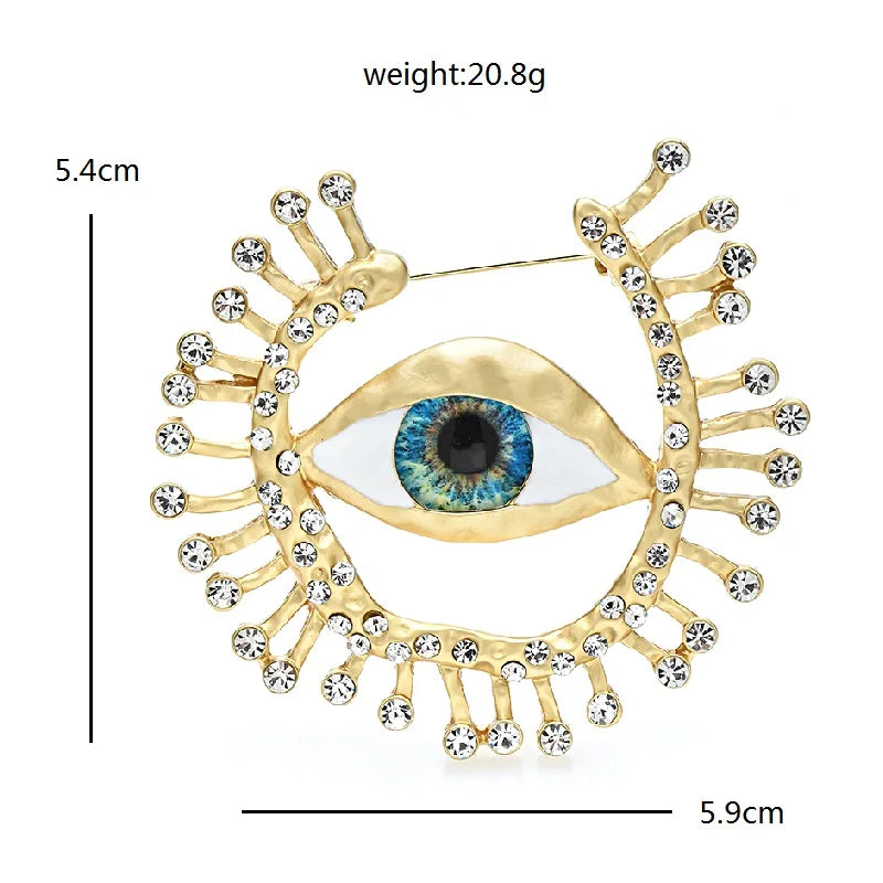 Blue Eye with Radiant Jeweled Lashes Brooch