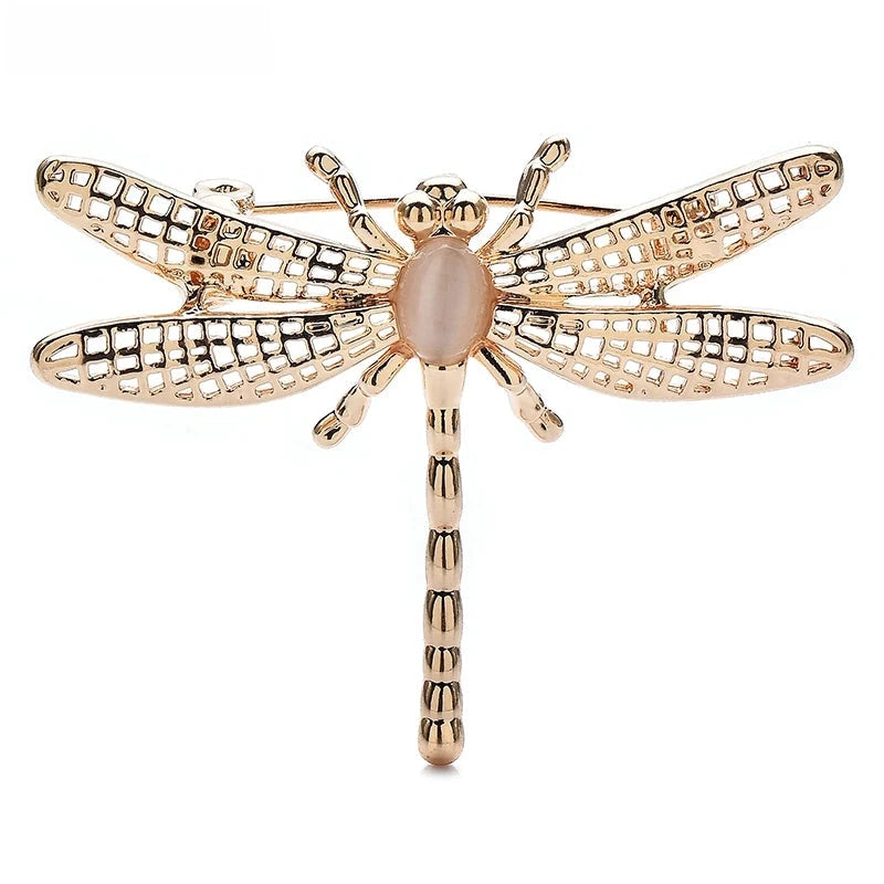 Minimal Openwork Dragonfly Brooch — Gold