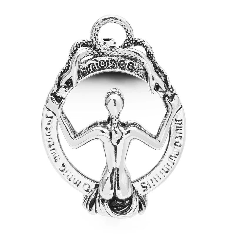 Woman in Ornate Mirror Frame Brooch — Silver