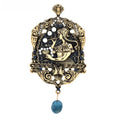 Art Nouveau Woman Blowing Bubbles with Blue Drop Brooch — Woman & Bubbles