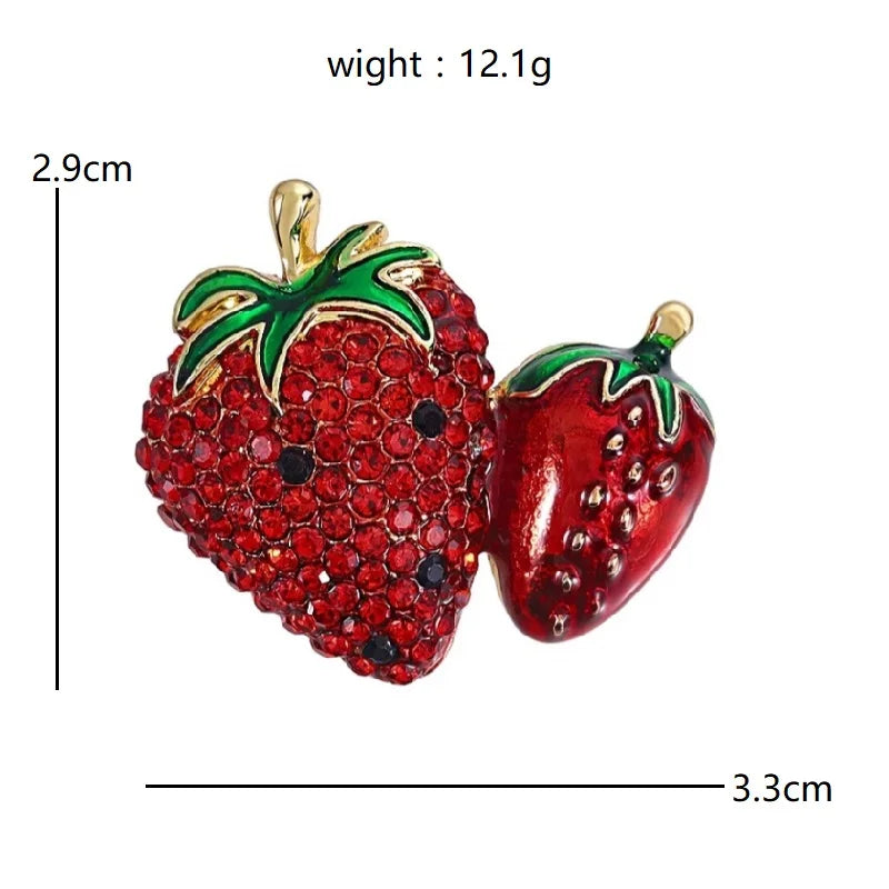 Jeweled Strawberry Duo Brooch — dimensions