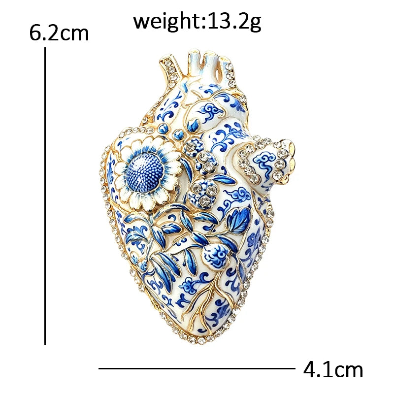 Anatomical Heart with Flowers Brooch