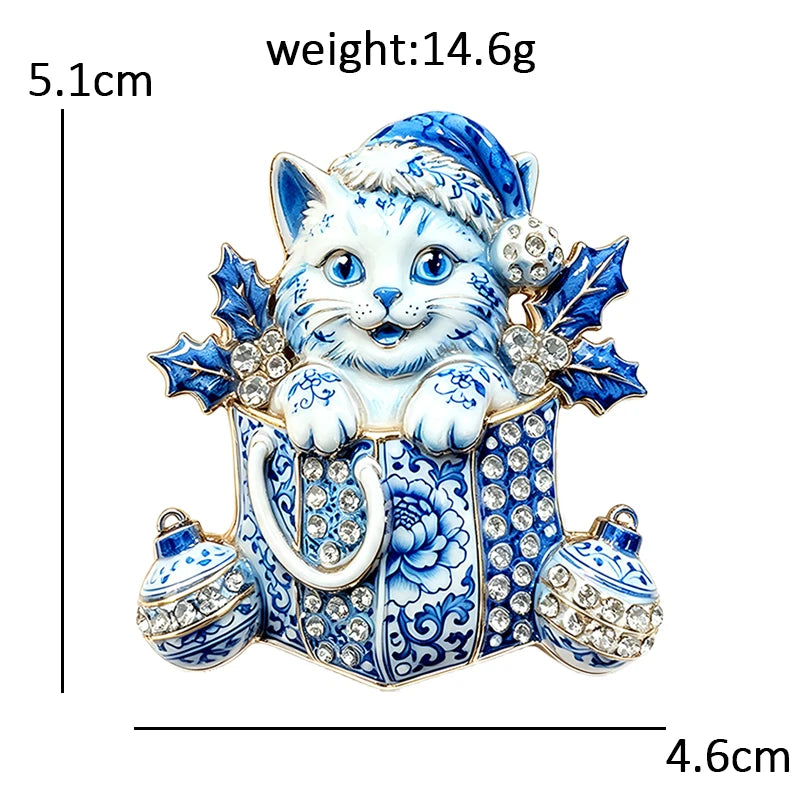 Christmas Kitten in Gift Box Brooch