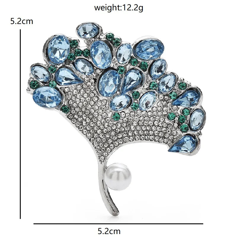 Faceted Ginkgo Leaf with Pearl-Look Drop Brooch dimensions and weight