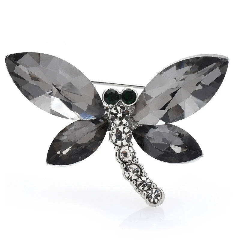 Faceted Wing Dragonfly Brooch — Smoke Gray