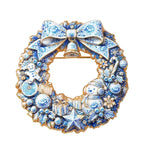 Festive Bow and Ornament Wreath Brooch on its original white background