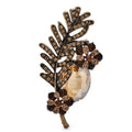 Vintage-Style Jeweled Leaf with Oval Stone Brooch — Champagne