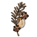 Vintage-Style Jeweled Leaf with Oval Stone Brooch — Champagne