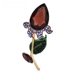 Faceted Tulip with Jeweled Leaves Brooch — Burgundy