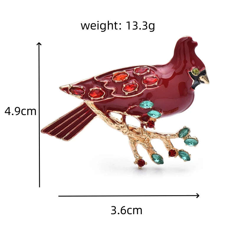 Red Cardinal on Jeweled Branch Brooch — dimensions