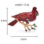 Red Cardinal on Jeweled Branch Brooch — dimensions
