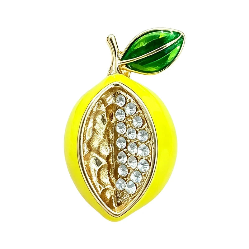 Lemon Slice with Rhinestones Brooch original white background product photo