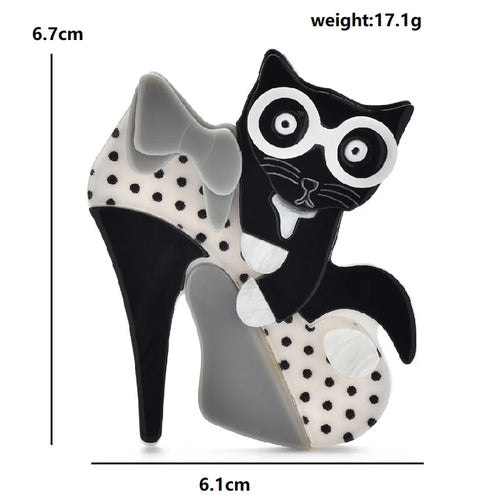 Acrylic Cat in High-Heel Shoe Brooch — dimensions