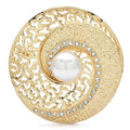 Round Spiral Shell with Pearl-Look Center Brooch — Gold
