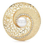 Round Spiral Shell with Pearl-Look Center Brooch — Gold