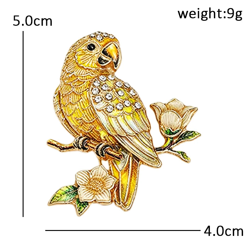 Parrot Perched on Flowering Branch Brooch