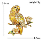 Parrot Perched on Flowering Branch Brooch