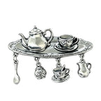 Vintage Tea Tray with Dangle Charms Brooch original white background product photo