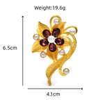 Golden Leaf Scroll Flower with Rhinestones Brooch dimensions and weight