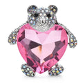 Bear Hugging Pink Heart Crystal Brooch — Blush Pink