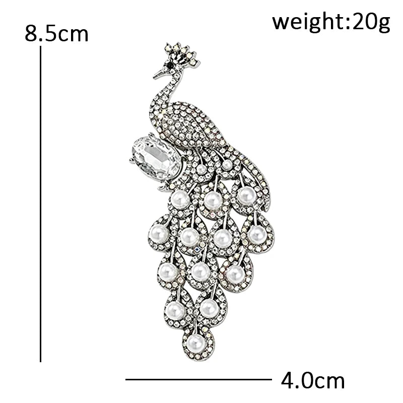 Peacock with Pearl-Look-Accent Tail Brooch