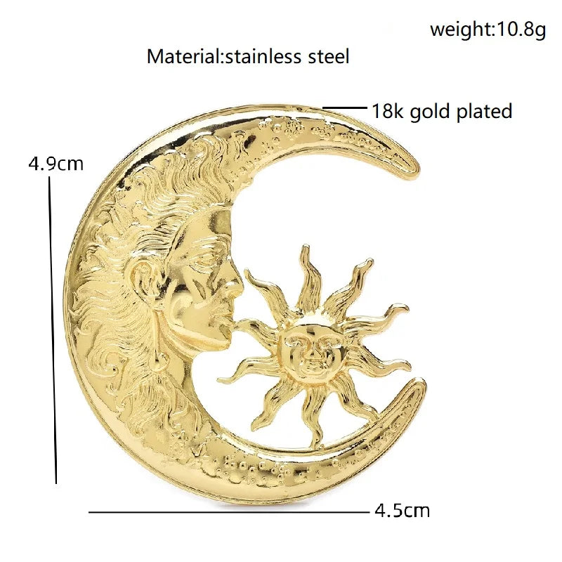 Sun and Crescent Moon Face Brooch — dimensions