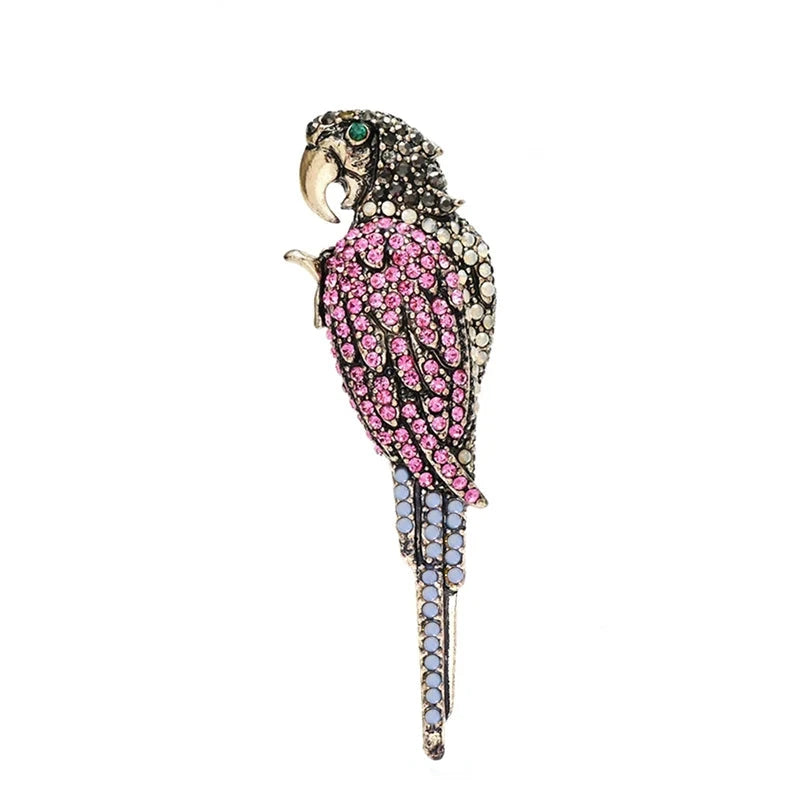 Pink Rhinestone Parrot with Long Tail Brooch — Pink Parrot