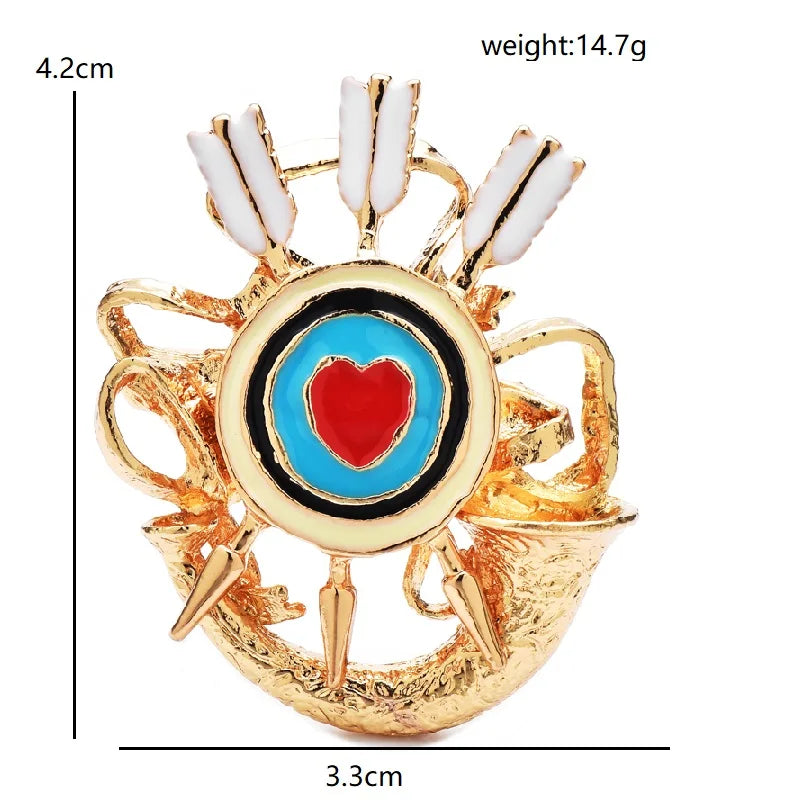Steampunk Heart with Red Enamel Accent Brooch — dimensions