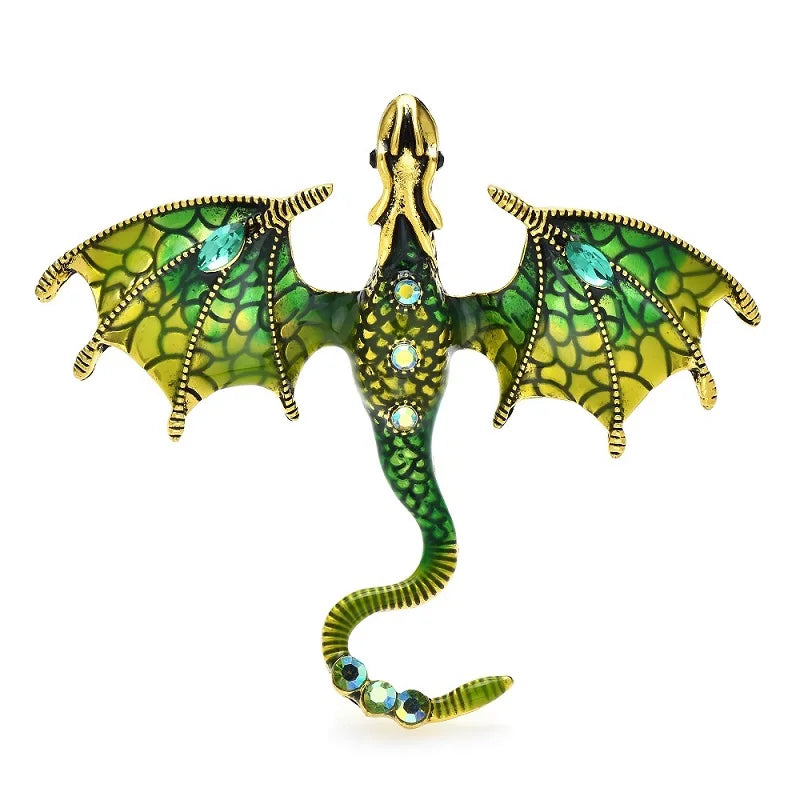Jeweled Enamel Flying Dragon Brooch