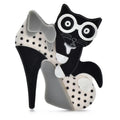 Acrylic Cat in High-Heel Shoe Brooch — Black & White