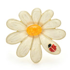 Daisy Flower with Little Ladybug Brooch — Light Gold