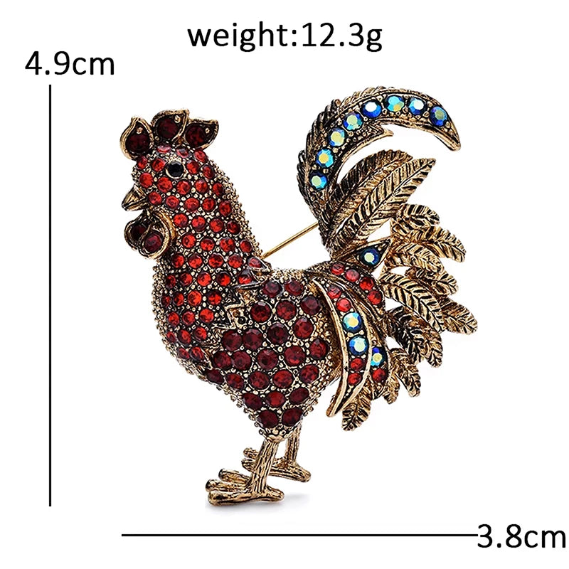 Vintage Rhinestone Rooster Brooch