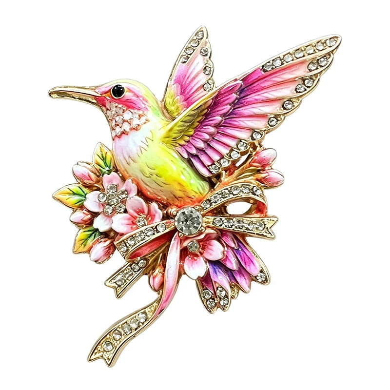 Hummingbird with Floral Bow Brooch original white background product photo