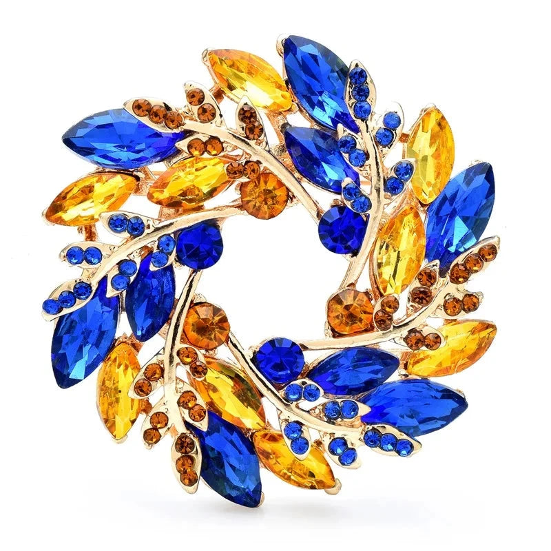 Jeweled Olive Wreath Brooch — Blue
