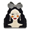 Acrylic Winking Lady with Bow Brooch — Gray