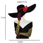 Acrylic Lady in Wide-Brim Hat Brooch — dimensions