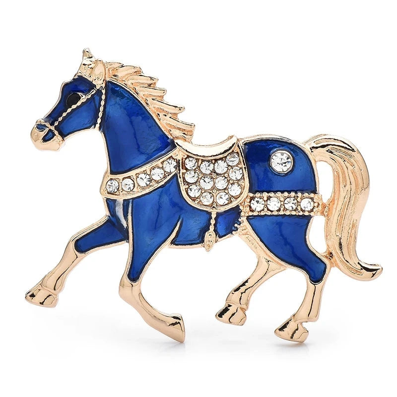 Enamel Tang Dynasty Running Horse Brooch — Blue