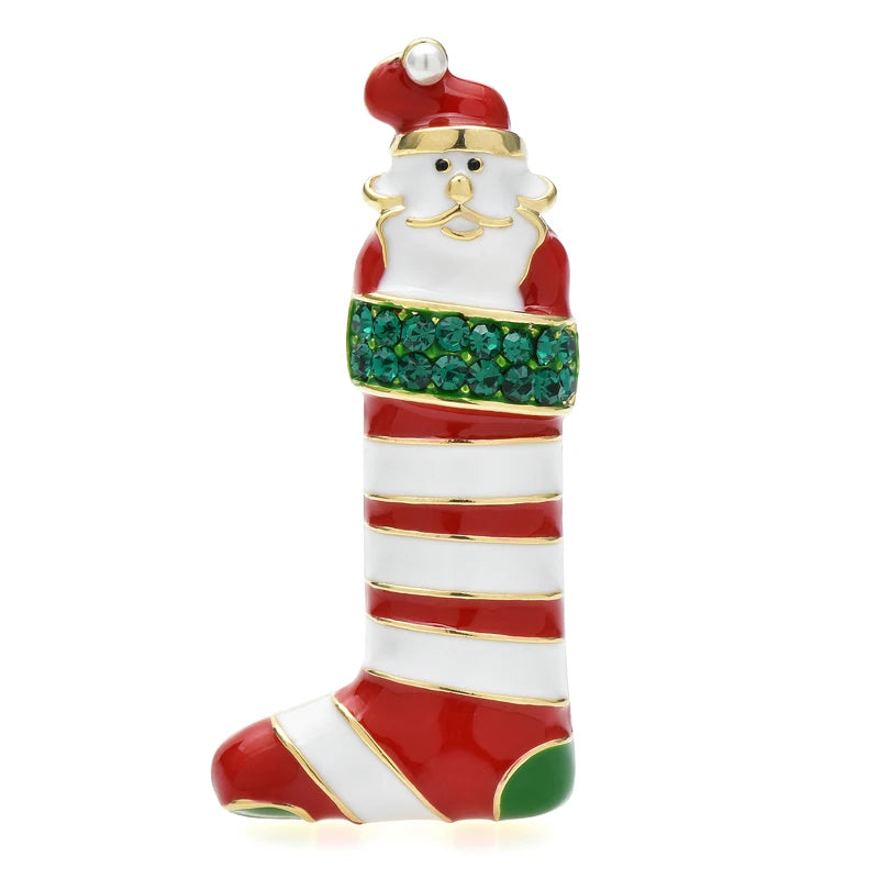 Santa in Striped Christmas Stocking Brooch — Santa Stocking
