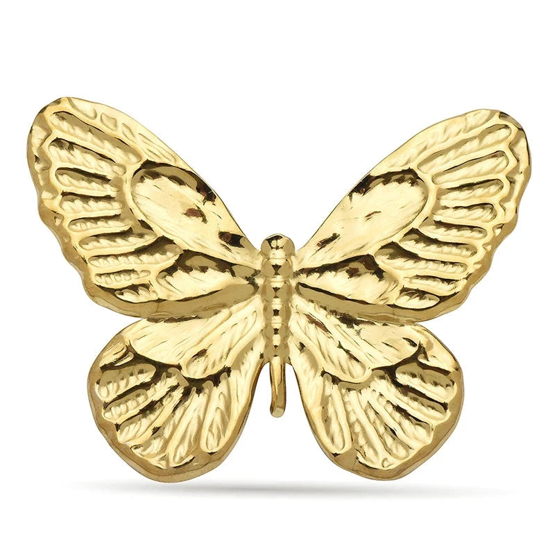 Textured Wings Butterfly Brooch — Gold