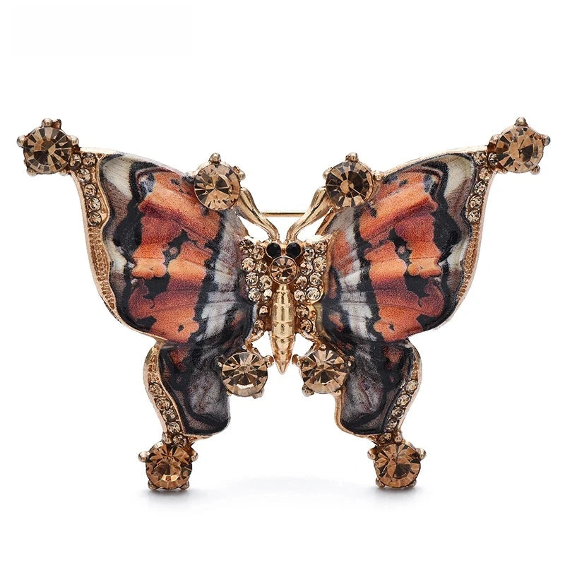 Vintage-Style Patterned Butterfly Brooch — Orange