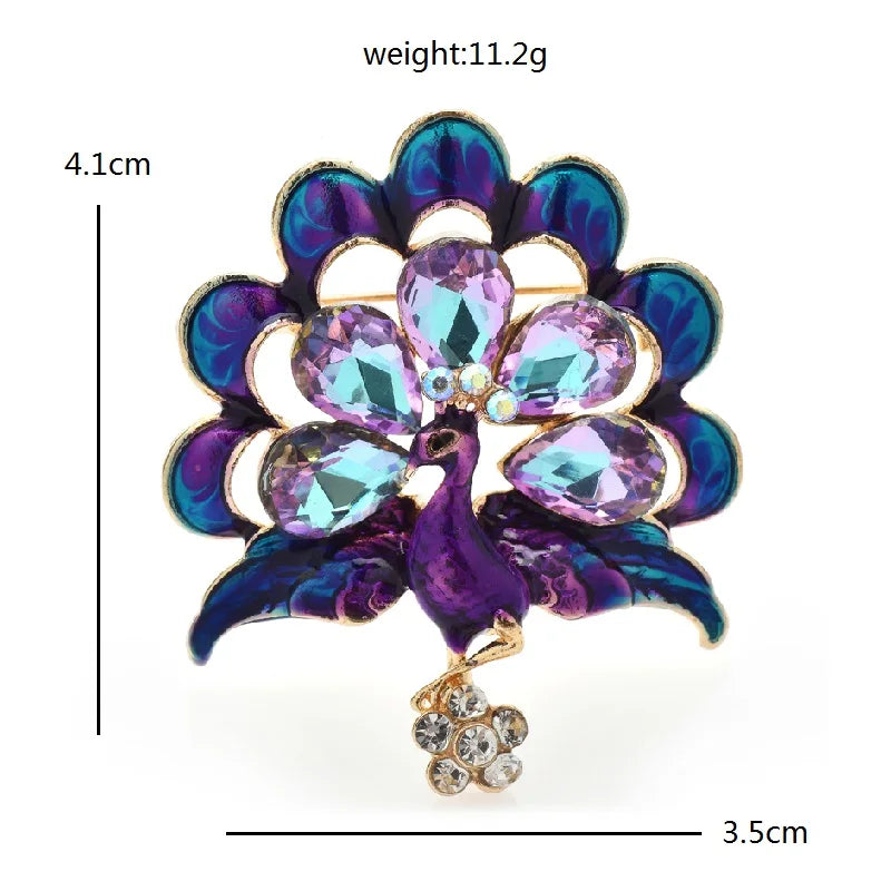 Iridescent Crystal Peacock Brooch