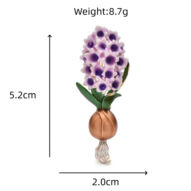 Enamel Hyacinth Flower with Bulb Brooch dimensions and weight
