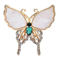 Abalone-Look Butterfly with Rhinestone Drops Brooch — White & Gold