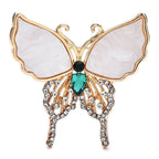 Abalone-Look Butterfly with Rhinestone Drops Brooch — White & Gold