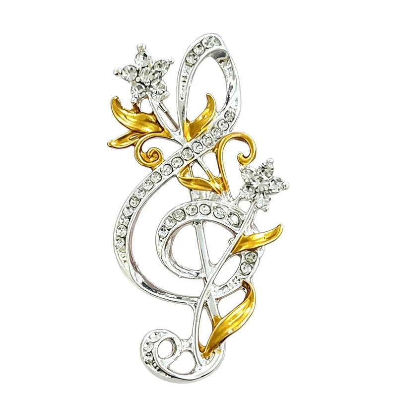 Floral Treble Clef Rhinestone Brooch original white background product photo