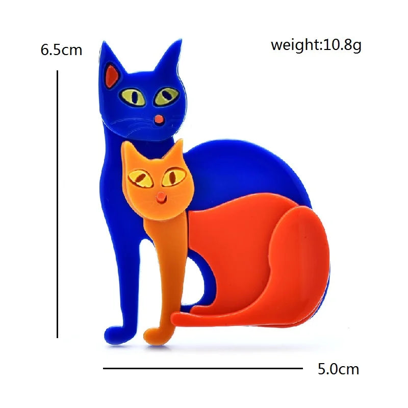 Two Sitting Cats Acrylic Brooch — dimensions