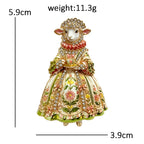 Sheep Lady in Floral Dress Brooch