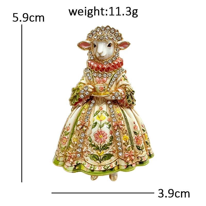Sheep Lady in Floral Dress Brooch